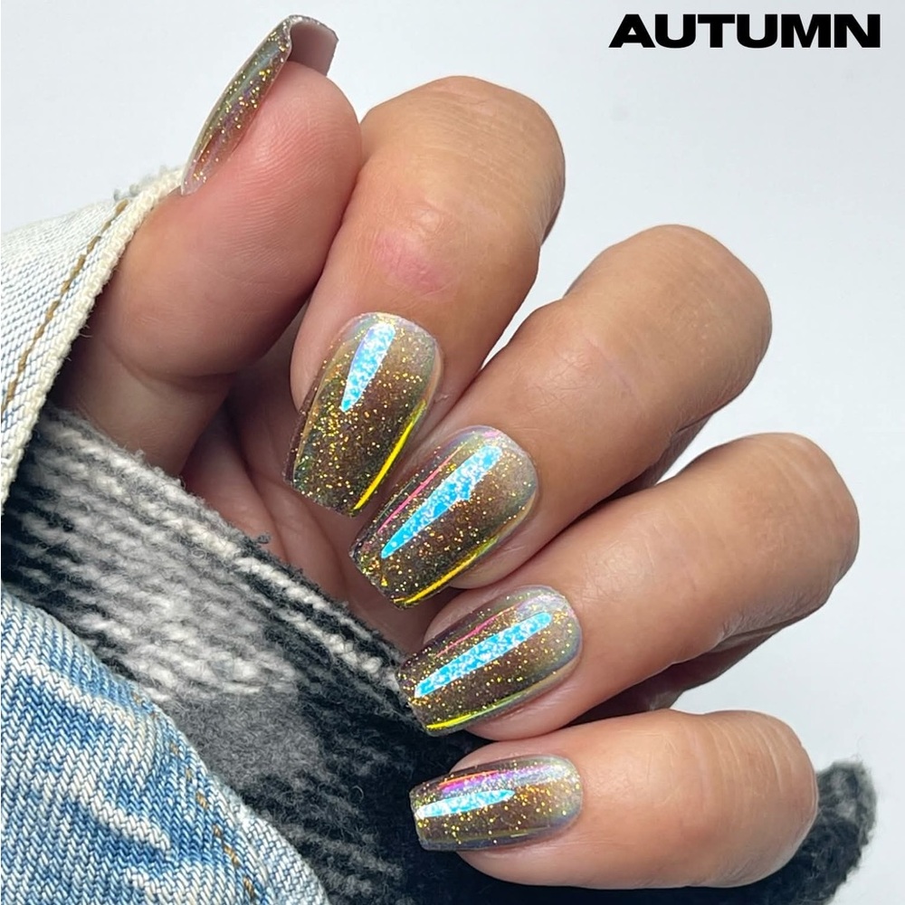 NEW 𝙍𝙚𝙙 𝘼𝙨𝙥𝙚𝙣 Press-On Nail Autumn Medium Coffin Glitter Ombré